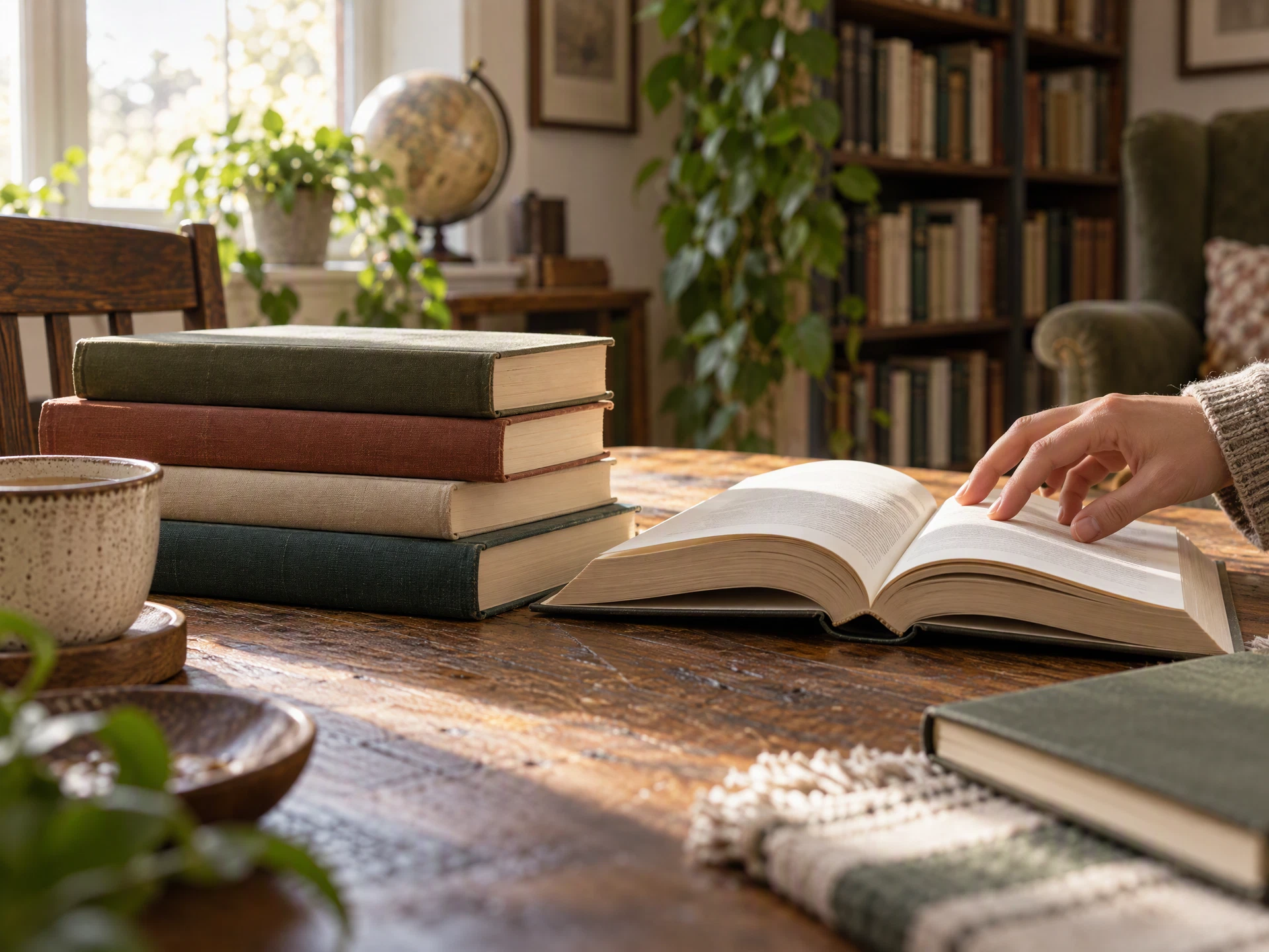 مجموعة كتب على طاولة للقراءة